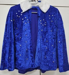 Kids Costumes to Hire - Blue velvet Cape with white fur collar- SHORT - CHILD